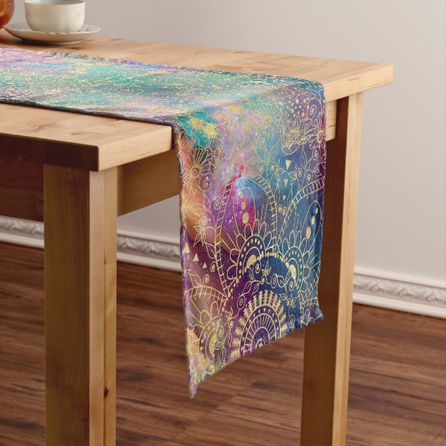 Chemin De Table Court Nebula couleur or Mandala Aquarelle colorée (In Situ)
