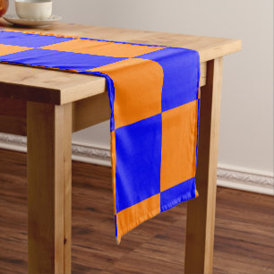 Chemin De Table Court Neon Blue Orange À damiers Checkerboard Vintage