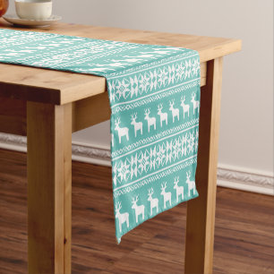 Chemin De Table Court Noël Côte Turquoise Flamme de neige Reindeer Motif