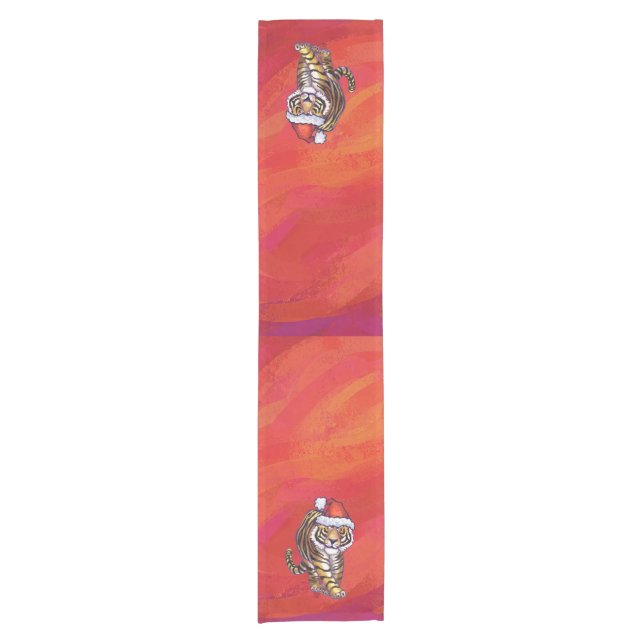 Chemin De Table Court Noël du tigre en rouge (Devant)