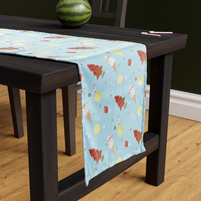 Chemin De Table Court Noël En Juillet Motif Été BBQ Coureur de table (🍉🎄This table runner is a fun and festive way to celebrate the holiday season in the summer🍉🎄)