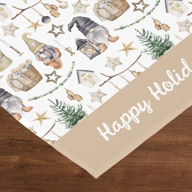 Chemin De Table Court Noël gnomes nordique style ferme beige (Créateur téléchargé)