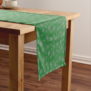 Chemin De Table Court Noël Green Modern Snowflakes