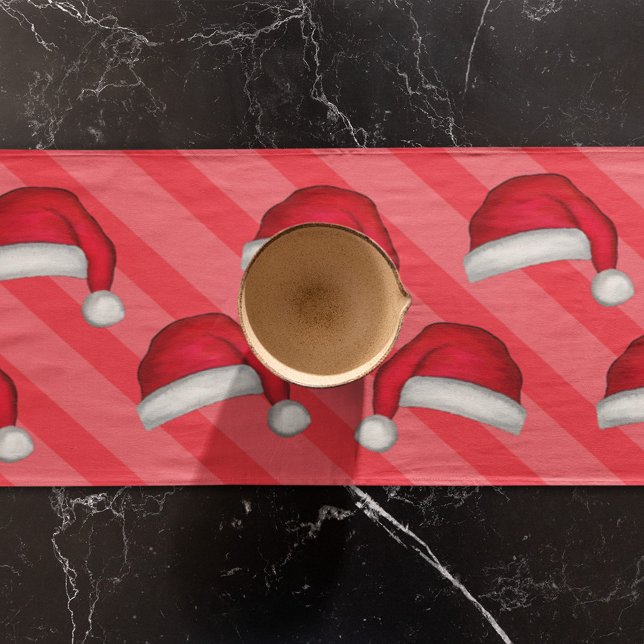 Chemin De Table Court Noël mignon Whimsical Père Noël Casquette Amusant (Santa Hat Christmas Holiday Table Runner)