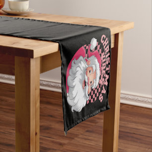 Chemin De Table Court Noël Père Noël Rose Rétro Vintage
