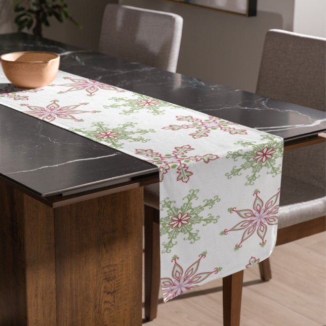 Chemin De Table Court Noël Red Green Festive Motif de flocon de neige (Christmas holiday table runner)