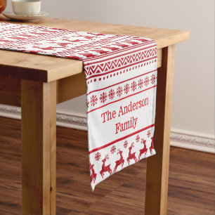Chemin De Table Court Noël scandinave moderne rouge et blanc Motif