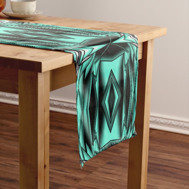 Chemin De Table Court Noir Blanc Turquoise Ombre Art Abstrait moderne (In Situ)