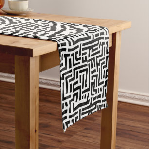 Chemin De Table Court Noir et blanc Pop Art Maze Motif