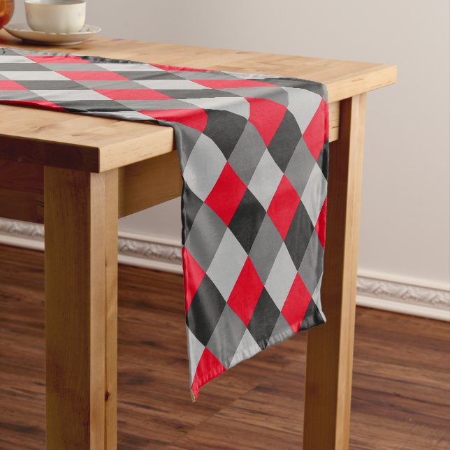 Chemin De Table Court Noir Gris Gris Argent Rouge Plaid (In Situ)