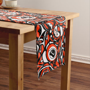 Chemin De Table Court Noir rouge Blanc Abstrait Haïda Visage Art autocht