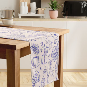 Chemin De Table Court Nourriture italienne et fleurs dessinées à la main
