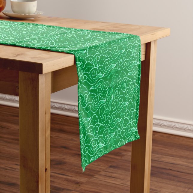 Chemin De Table Court Nuages japonais vintages, Jade Green (In Situ)
