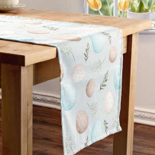 Chemin De Table Court Oeufs de printemps Pastel Bleu Lin de Pâques Coure