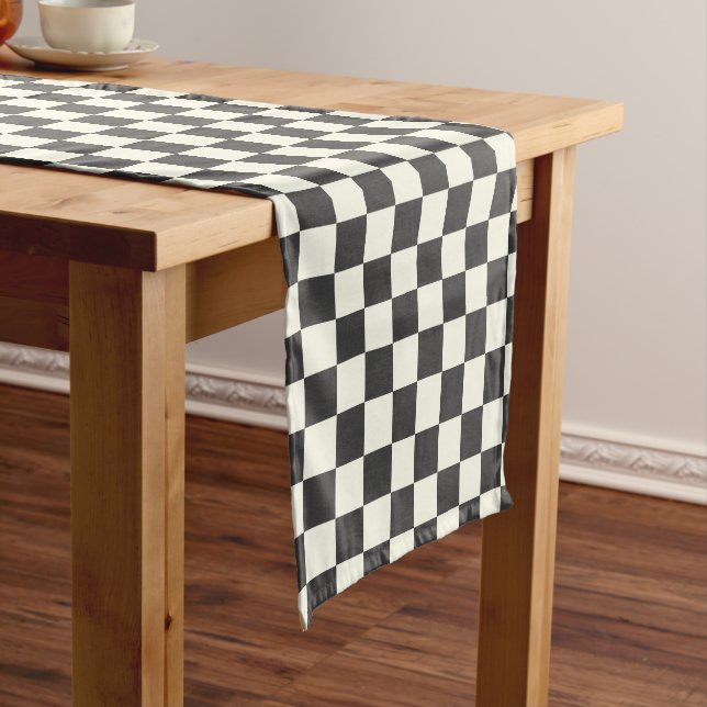 Chemin De Table Court Off Black and Off White Checkerboard (In Situ)