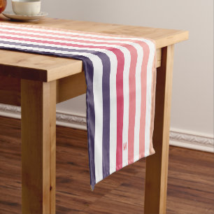 Chemin De Table Court Ombre Beach Sunset Stripe & Monogramme personnalis