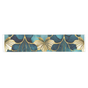 Chemin De Table Court Or Turquoise floral japonais