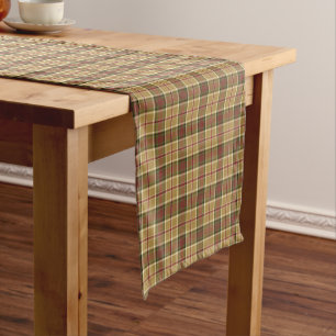 Chemin De Table Court Or, vert de mousse et plaid de rouge