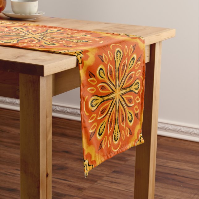 Chemin De Table Court Orange Boho Abstrait Motif décoratif (In Situ)