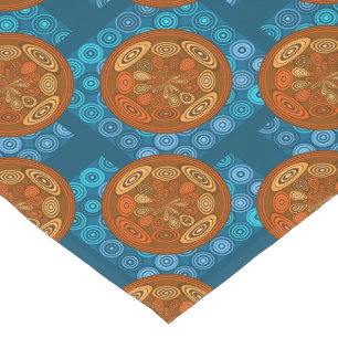 Chemin De Table Court Orange et motif bleu