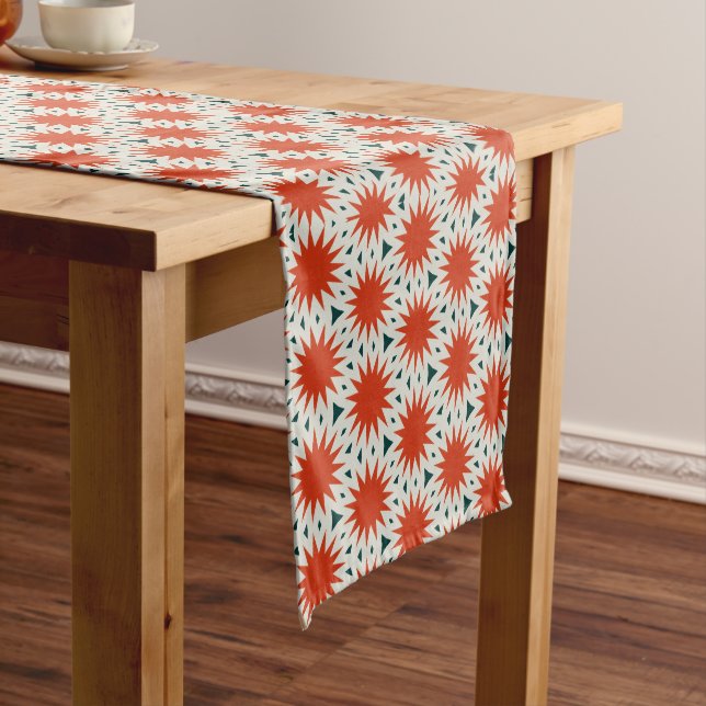 CHEMIN DE TABLE COURT ORANGE ET MOTIF VERT (In Situ)