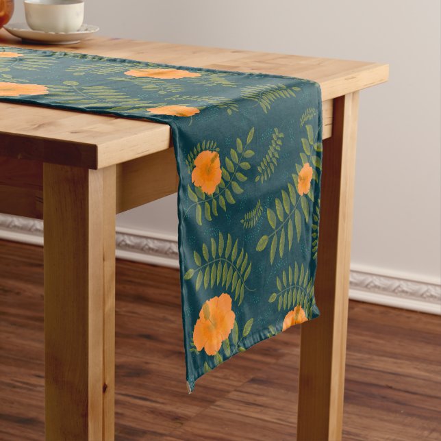 Chemin De Table Court Orange Hibiscus Tropical Table Runner (In Situ)