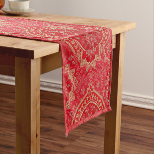 Chemin De Table Court ORIENTAL Motif rouge or - Nappe, coureur