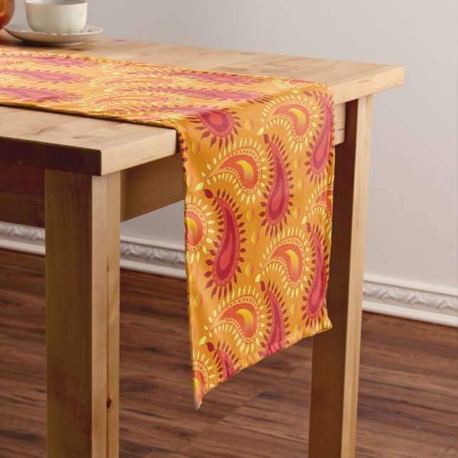 Chemin De Table Court Oriental Orange Perse Motif Paisley (In Situ)