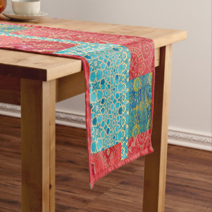 Chemin De Table Court ORIENTAL Rouge Turquoise - Nappe, Runner
