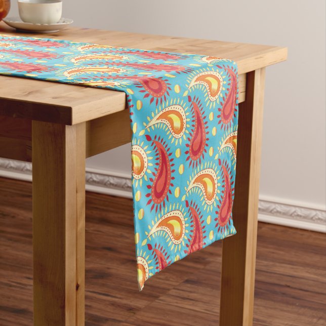 Chemin De Table Court Oriental Turquoise Orange Perse Motif Paisley (In Situ)