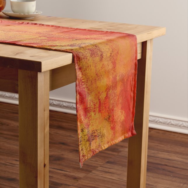 Chemin De Table Court painted red yellow art abstract (In Situ)