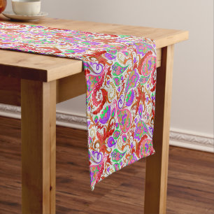Chemin De Table Court Paisley florale rouge multicolore