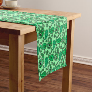 Chemin De Table Court Paisley motif, jade et vert menthe