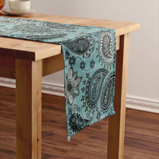 Chemin De Table Court Paisley turquoise foncé (In Situ)