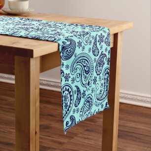 Chemin De Table Court Paisley vintage bleu foncé sur vert menthe