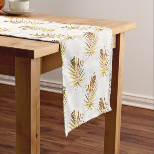 Chemin De Table Court Palme d'or blanc tropical Feuille
