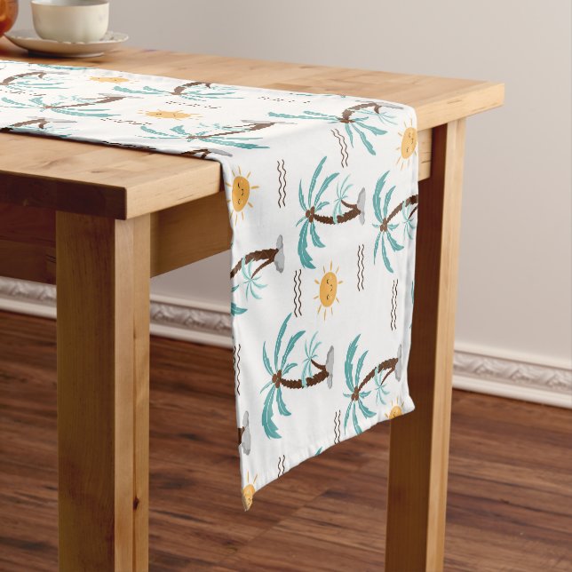 Chemin De Table Court Palmier Tropical Soleil Sarcelle Turquoise  (In Situ)