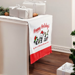 Chemin De Table Court Pandas de Noël personnalisés