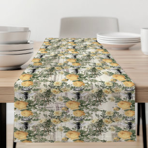 Chemin De Table Court Papier Éphémère Vintage Abeille Jaune à Motif Flor