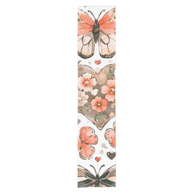 Chemin De Table Court Papillons, Coeurs et Fleurs (Devant)