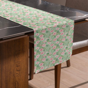 Chemin De Table Court Pâques Pastel Rose & Flore Verte