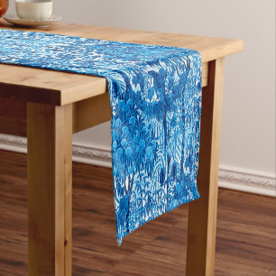 Chemin De Table Court Parrot dans un cadre de jungle, Indigo bleu et bla