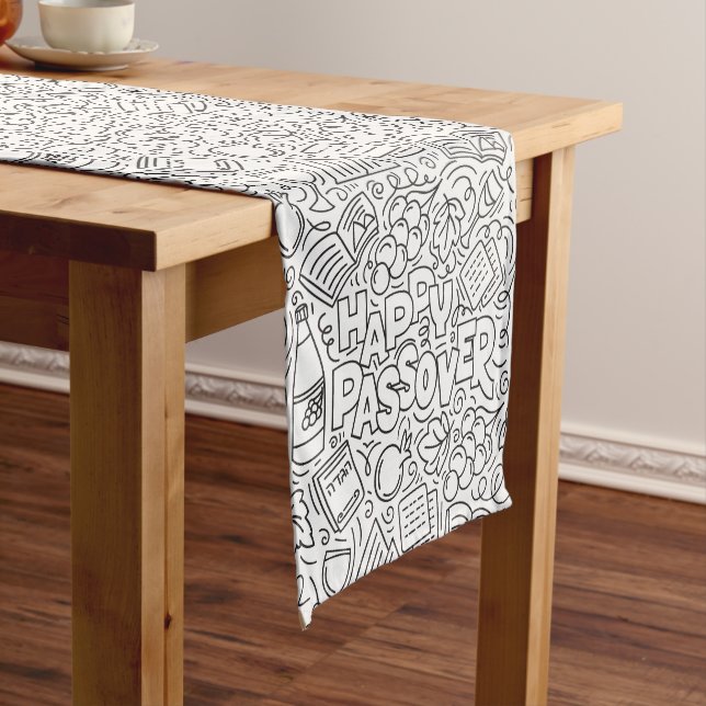 Chemin De Table Court Passover Black and White Table Runner (In Situ)