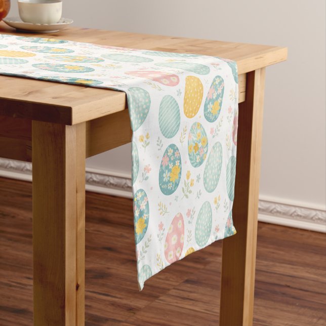 Chemin De Table Court Pastel Easter Eggs Floral Pattern - Cute Spring  (In Situ)