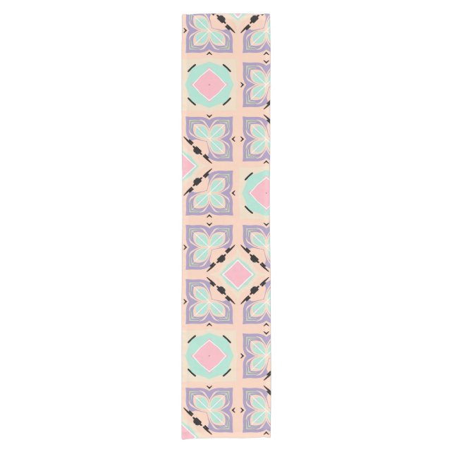 Chemin De Table Court Pastel Geometric Tile Pattern | Pink Mint Purple  (Devant)