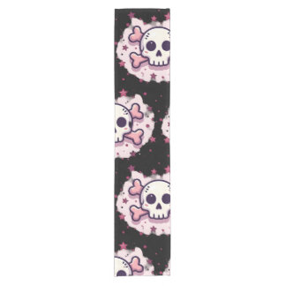 Chemin De Table Court Pastel Pink Skull and Crossbones