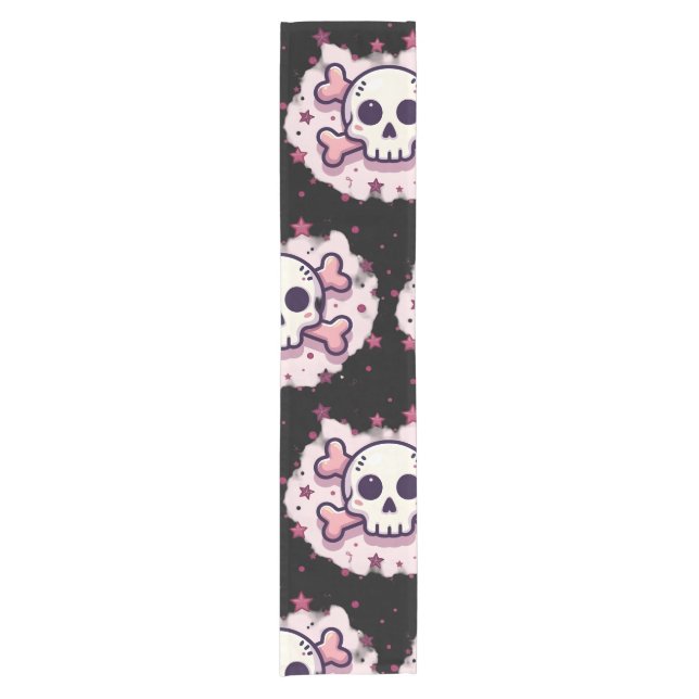 Chemin De Table Court Pastel Pink Skull and Crossbones (Devant)