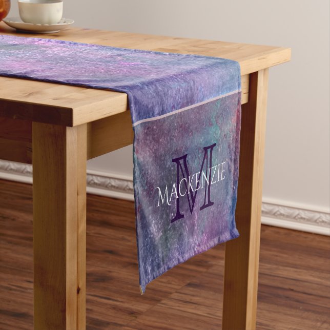 Chemin De Table Court Pastel Splatter | Monogramme rose violet bleu vert (In Situ)