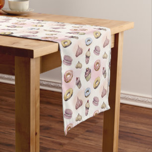 Chemin De Table Court Pâtes Cupcakes Cute tendance Aquarelle Woodland