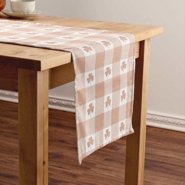 Chemin De Table Court Peach Plaid Shamrock Clover Retro Table Runner (In Situ)
